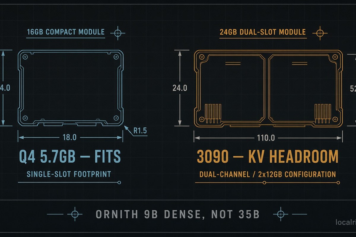 Used RTX 3090 24GB for Q4 plus KV headroom; 16 GB holds Q4 weights