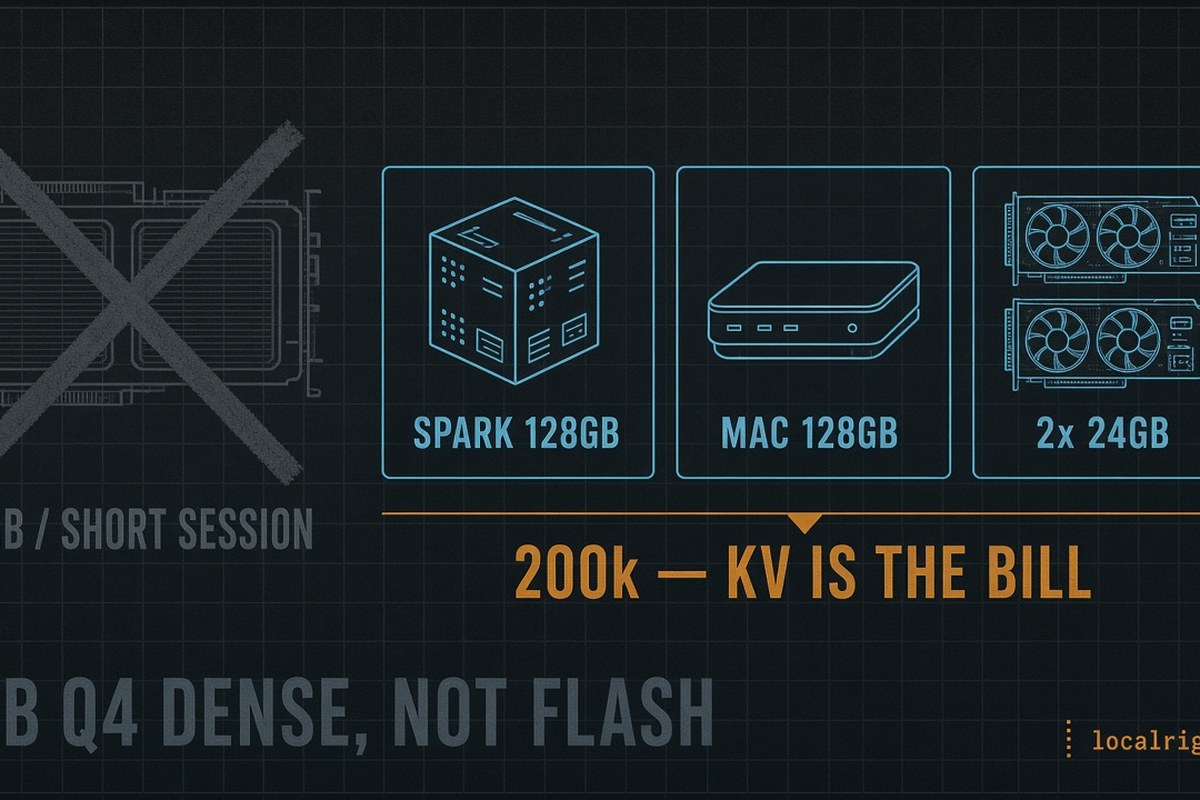 DGX Spark or Mac 128 GB unified for a 200k agent window; dual used 3090 if you already own the cards